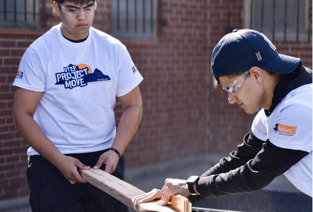Students working together on a community project